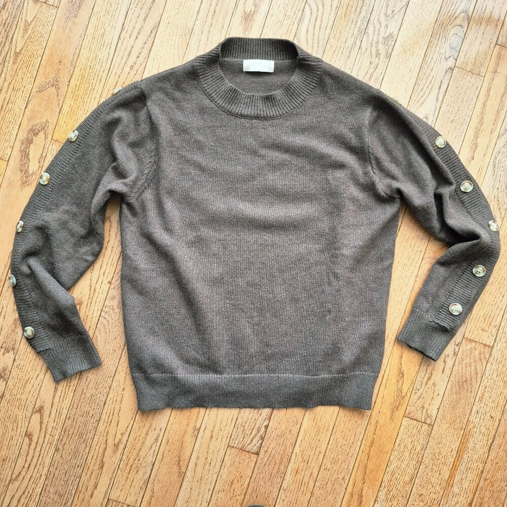Altar’d State Brown Knit Sweater Faux Button Sleeve Detail Size Small